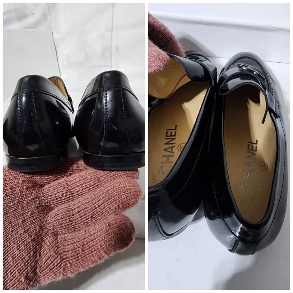 Authentic Chanel Patent Moccasin Leather Black Size 35C - Picture 10 of 12